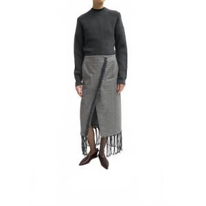 NEW TIBI techy bonded wool crochet trim skirt in grey